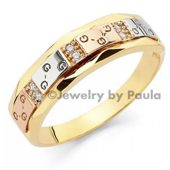 14K Solid yellow and white gold Band ring - Picture 2 of 7